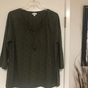 J Jill Olive Green Eyelet top. Perfect for Fall!